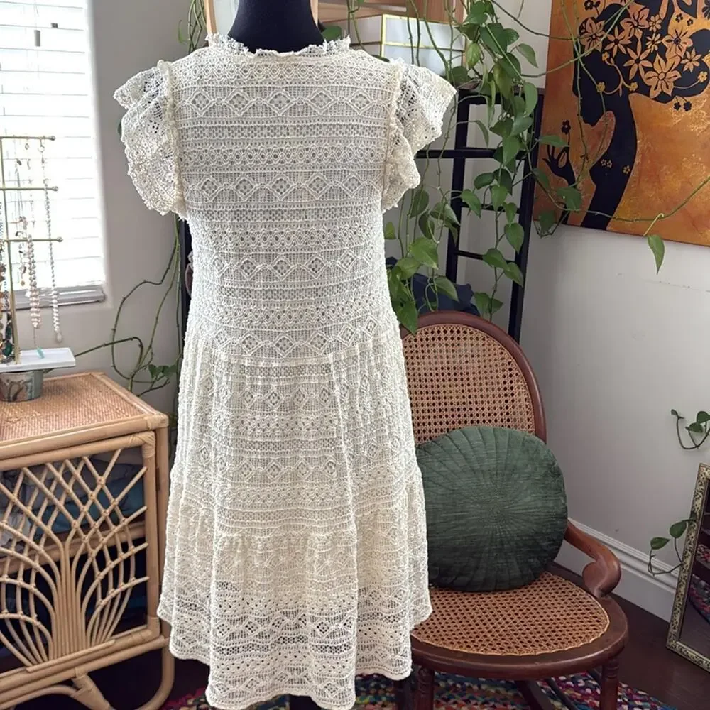 Carly Jean Los Angeles Lainey Cream Lace Button Up Cap Sleeve Mini Dress - Picture 2 of 5